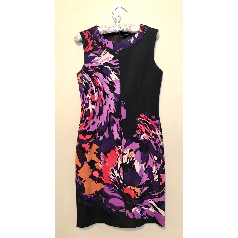 Elie Tahari Black Floral Silk Sheath Dress